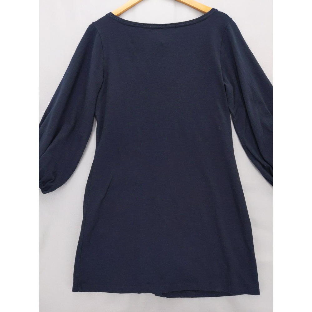 Free People FP Beach Dress Womens Medium Navy Blue Button Front Balloon Sleeve - Picture 7 of 11